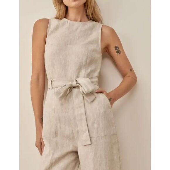 Reformation 2 Oatmeal Cream Naomi Linen Wide Leg Sleeveless Tie Waist Jumpsuit - Picture 13 of 13